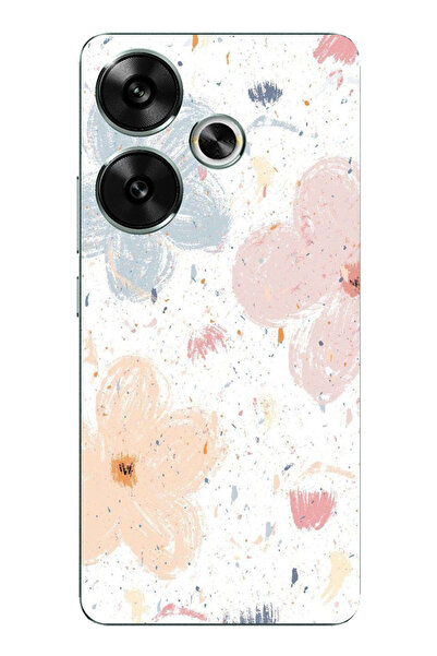 TechTree حافظة سيليكون مطبوع متوافقة مع POCO F6 بنمط زهور تجريدية وبقع باستيل