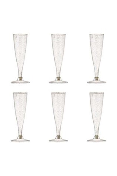 OEM Set of Reusable Plastic Transparent Glasses with Golden Glitter for Champagne 130 ml - 6 pcs