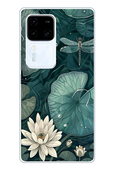 TechTree حافظة سيليكون متوافقة مع هاتف Vivo V30 على شكل زهرة اللوتس واليراعات...