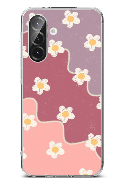 TechTree حافظة سيليكون متوافقة مع هاتف سامسونج جالاكسي A56 بلون الورد المجفف والليلكي المموج مطبوع