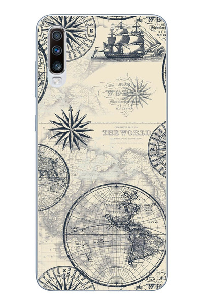 TechTree حافظة سيليكون متوافقة مع هاتف سامسونج جالاكسي A50-A30S، خريطة العالم...