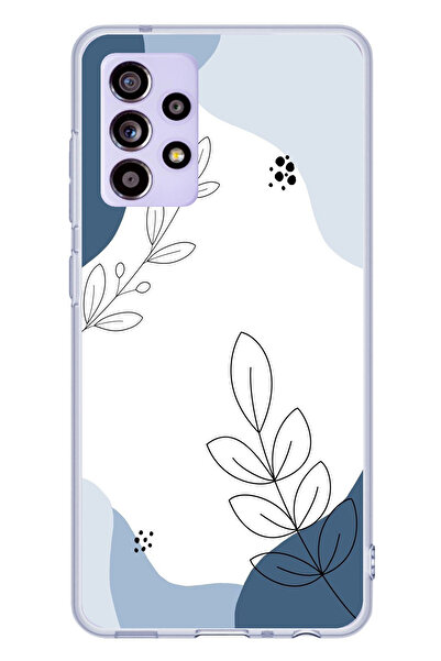 TechTree Samsung Galaxy A52-A52S Compatible Blue Tranquility Shapes and Botanical Lines Printed Silicone Case