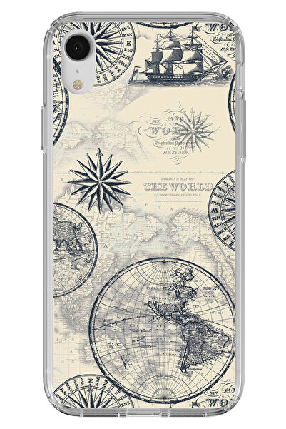 TechTree iPhone Xr Compatible Vintage World Map and Compass Printed Silicone ...