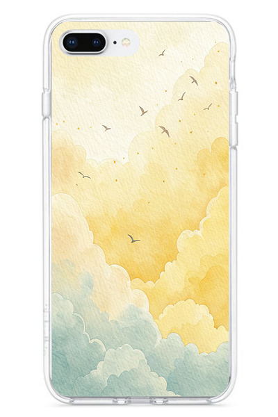 TechTree iPhone 7 Plus-8 Plus Compatible Yellow and Green Toned Cloud and Bir...