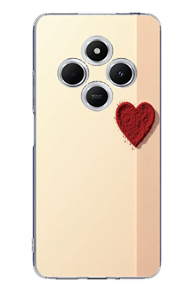 TechTree حافظة سيليكون متوافقة مع هاتف Redmi 14C ذات خلفية كريمية وقلب أحمر م...