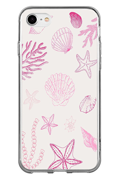 TechTree iPhone 7-8-Se 2020 Compatible Pink Starfish and Shell Printed Silico...