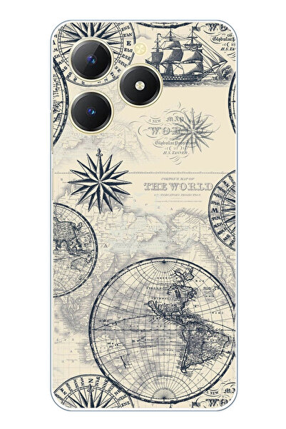 TechTree حافظة سيليكون متوافقة مع Realme C61 تحتوي على خريطة العالم القديمة و...