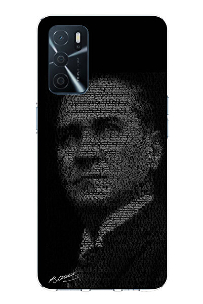 TechTree Oppo A16 Compatible Atatürk Silhouette Printed Silicone Case with Youth Pledge Written on It