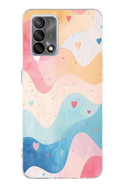 TechTree حافظة سيليكون متوافقة مع هاتف OPPO A74 بألوان باستيل ومموجة وقلب مطبوع