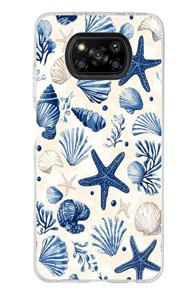 TechTree Poco X3-X3 PRO-NFC Uyumlu Mavi Deniz Kabuğu ve Yıldız Desenli Baskıl...