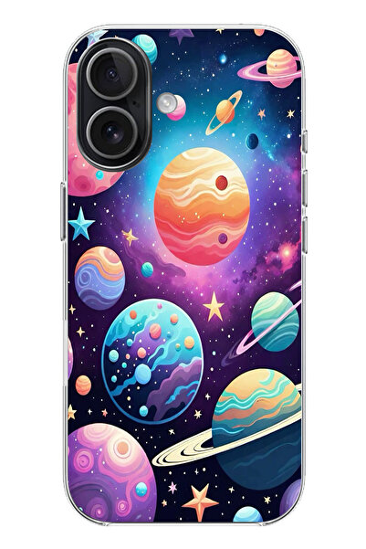 TechTree حافظة سيليكون مطبوع متوافقة مع هاتف iPhone 17 بنمط الفضاء والكواكب و...