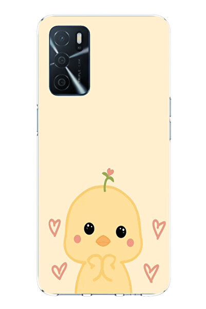 TechTree Oppo A16 Compatible Cute Chick and Heart Patterned Printed Silicone Case