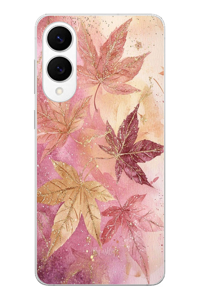 TechTree Samsung Galaxy S25 Edge Compatible Pink and Burgundy Tone Leaf Printed Silicone Case