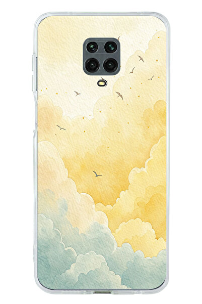 TechTree Redmi Note 9 Pro-9S Compatible Yellow and Green Tone Clouds and Birds Printed Silicone Case