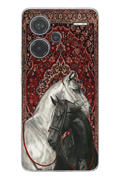 TechTree Redmi Note 13 PRO PLUS Uyumlu Geleneksel Halı Motifli Siyah Beyaz At...