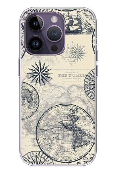 TechTree حافظة سيليكون متوافقة مع هاتف iPhone 14 PRO MAX وخرائط العالم الكلاس...