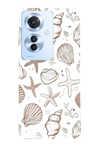 TechTree حافظة سيليكون مطبوع متوافقة مع هاتف OPPO Reno 11F مع نجم البحر البني...