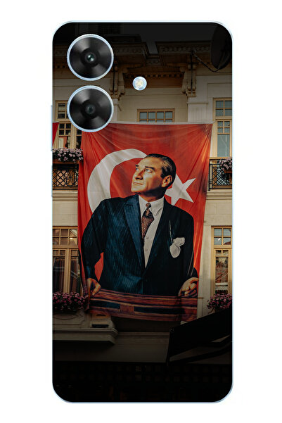 TechTree حافظة سيليكون متوافقة مع هاتف Realme Note 60 بتفاصيل علم كبير أتاتورك مطبوع