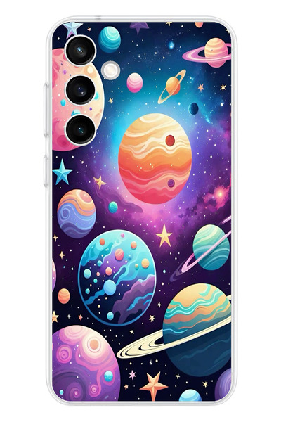 TechTree حافظة سيليكون مطبوع متوافقة مع هاتف سامسونج جالاكسي S23 FE بنمط الفضاء والكواكب والنجوم