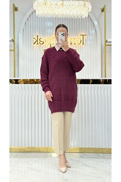 Nefise Angora Fitilli Bisiklet Yaka Tunik