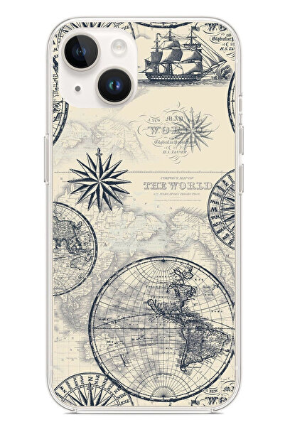 TechTree حافظة سيليكون متوافقة مع هاتف iPhone 14 PLUS وخرائط العالم القديمة و...