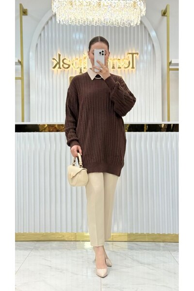 Nefise Angora Fitilli Bisiklet Yaka Tunik