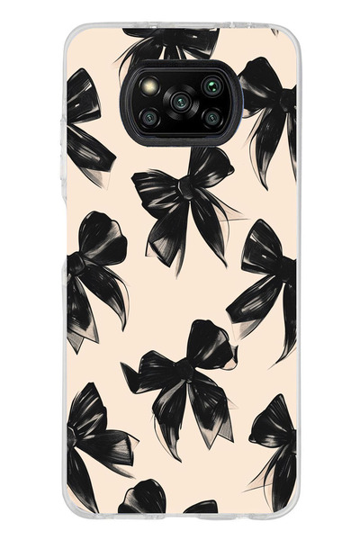 TechTree Poco X3-X3 PRO-NFC Uyumlu Siyah Fiyonk Kurdele Baskılı Silikon Kılıf