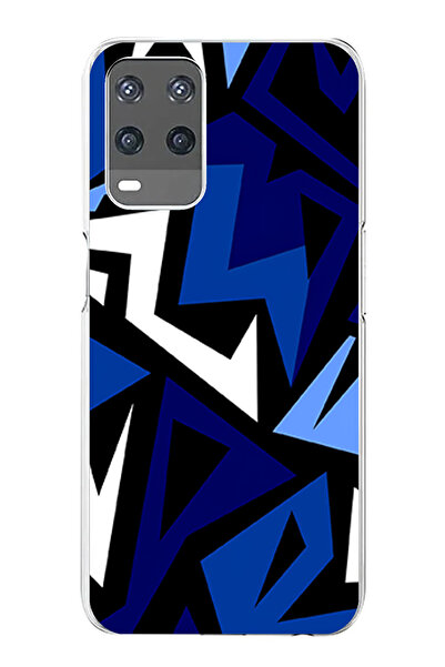 TechTree حافظة سيليكون متوافقة مع هاتف OPPO A54 ذات تصميم هندسي أزرق حديث مطبوع