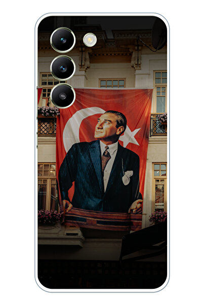 TechTree حافظة سيليكون متوافقة مع هاتف Vivo V30 Lite بتفاصيل علم كبير أتاتورك...