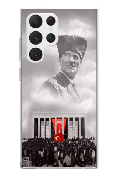 TechTree Samsung Galaxy S22 Ultra Compatible Ataturk with a Kalpak over the Clouds Printed Silicone Case