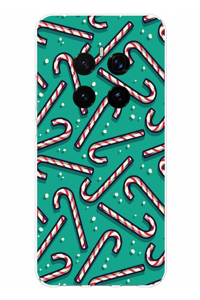 TechTree حافظة سيليكون مطبوع متوافقة مع هاتف Honor Magic 7 PRO مزودة بعصا حلوى روح العام الجديد ورقائق الثلج