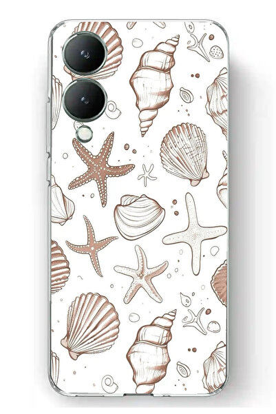 TechTree حافظة سيليكون مطبوع متوافقة مع Vivo Y17s مع نجم البحر البني والصدف