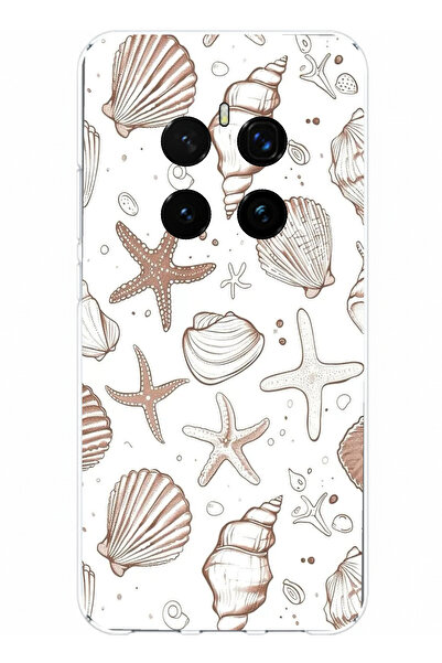 TechTree حافظة سيليكون مطبوع متوافقة مع Honor Magic 7 PRO مع نجم البحر البني والصدف