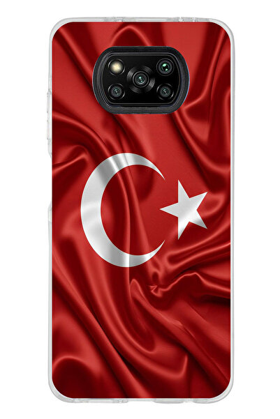 TechTree Poco X3-X3 PRO-NFC Uyumlu Türk Bayrağı Baskılı Silikon Kılıf