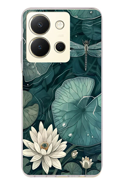 TechTree حافظة سيليكون متوافقة مع هاتف Vivo Y36 على شكل زهرة اللوتس والنيرسون الأخضر مطبوع