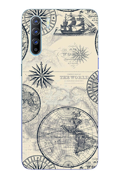 TechTree حافظة سيليكون متوافقة مع هاتف اوبو رينو 3-A91 تحمل خريطة العالم القد...