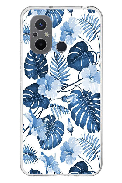 TechTree حافظة سيليكون مطبوع متوافقة مع Redmi 12C بنمط أوراق الشجر الزرقاء وا...