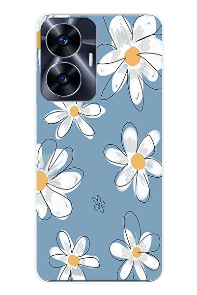 TechTree حافظة سيليكون متوافقة مع هاتف Realme C55 باللون الأزرق ديزي جاردن مطبوع