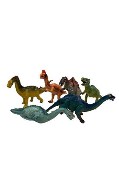 OEM Set de 6 dinozauri, animale preistorice, plastic colorat, 15x22cm