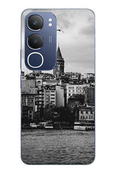 TechTree جراب سيليكون مطبوع متوافق مع هاتف Vivo Y19s مع إطلالة على برج غالاتا...