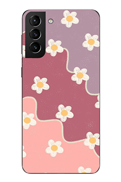 TechTree حافظة سيليكون متوافقة مع هاتف سامسونج جالاكسي S21 بلس بلون الورد المجفف والليلكي المموج مطبوع