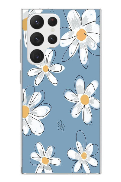 TechTree Samsung Galaxy S22 Ultra Compatible Blue Daisy Garden Printed Silicone Case