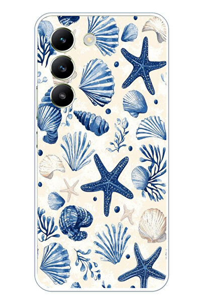 TechTree حافظة سيليكون مطبوع متوافقة مع هاتف Vivo V30 Lite بنمط صدفة البحر ال...