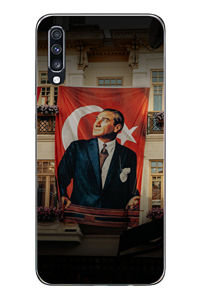 TechTree حافظة سيليكون متوافقة مع هاتف سامسونج جالاكسي A70 بتفاصيل العلم العملاق أتاتورك مطبوع