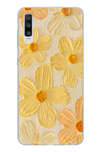 TechTree حافظة سيليكون متوافقة مع هاتف سامسونج جالاكسي A50-A30S بلون أصفر ديزي مطبوع