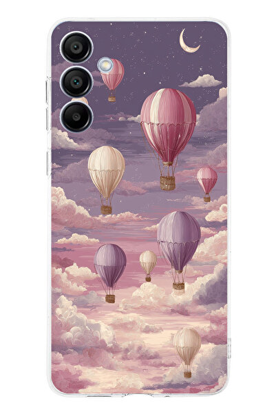 TechTree حافظة سيليكون متوافقة مع هاتف سامسونج جالاكسي A16 باللون الأرجواني السماوي والبالون الطائر مطبوع