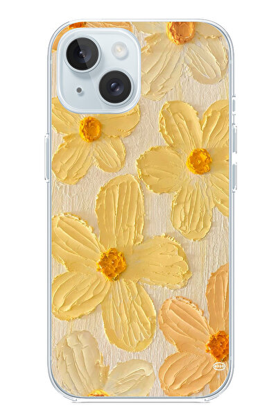 TechTree حافظة سيليكون متوافقة مع هاتف iPhone 15 بلون صفراء ديزي مطبوع