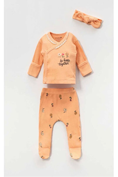 Momercy طقم ملابس للمواليد الجدد مكون من 3 قطع مطرزة بنقشة البابونج - برتقالي