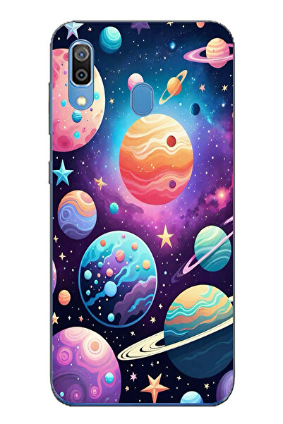 TechTree حافظة سيليكون مطبوع متوافقة مع هاتف سامسونج جالاكسي A20-A30 بنمط الفضاء والكواكب والنجوم