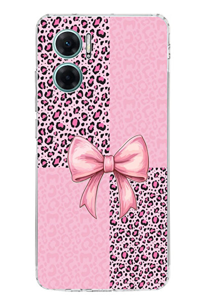 TechTree Redmi Note 11E Compatible Pink Leopard Pattern and Ribbon Printed Si...